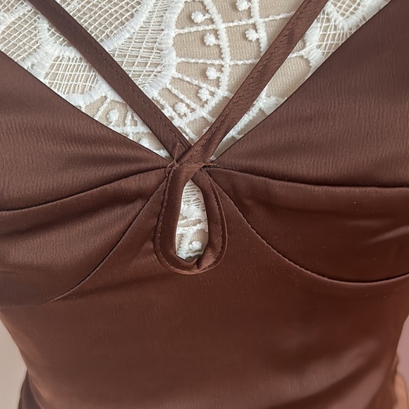 F21 Brown Satin Cut Out Tank Top - Picture 4 of 7